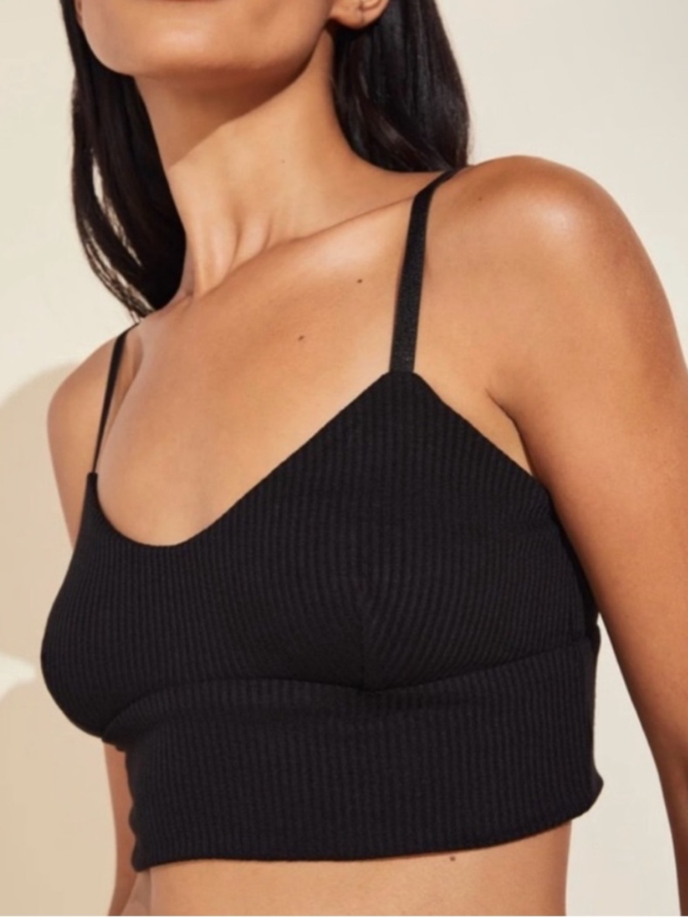 Eberjey Black Ribbed Cropped Sleep Cami